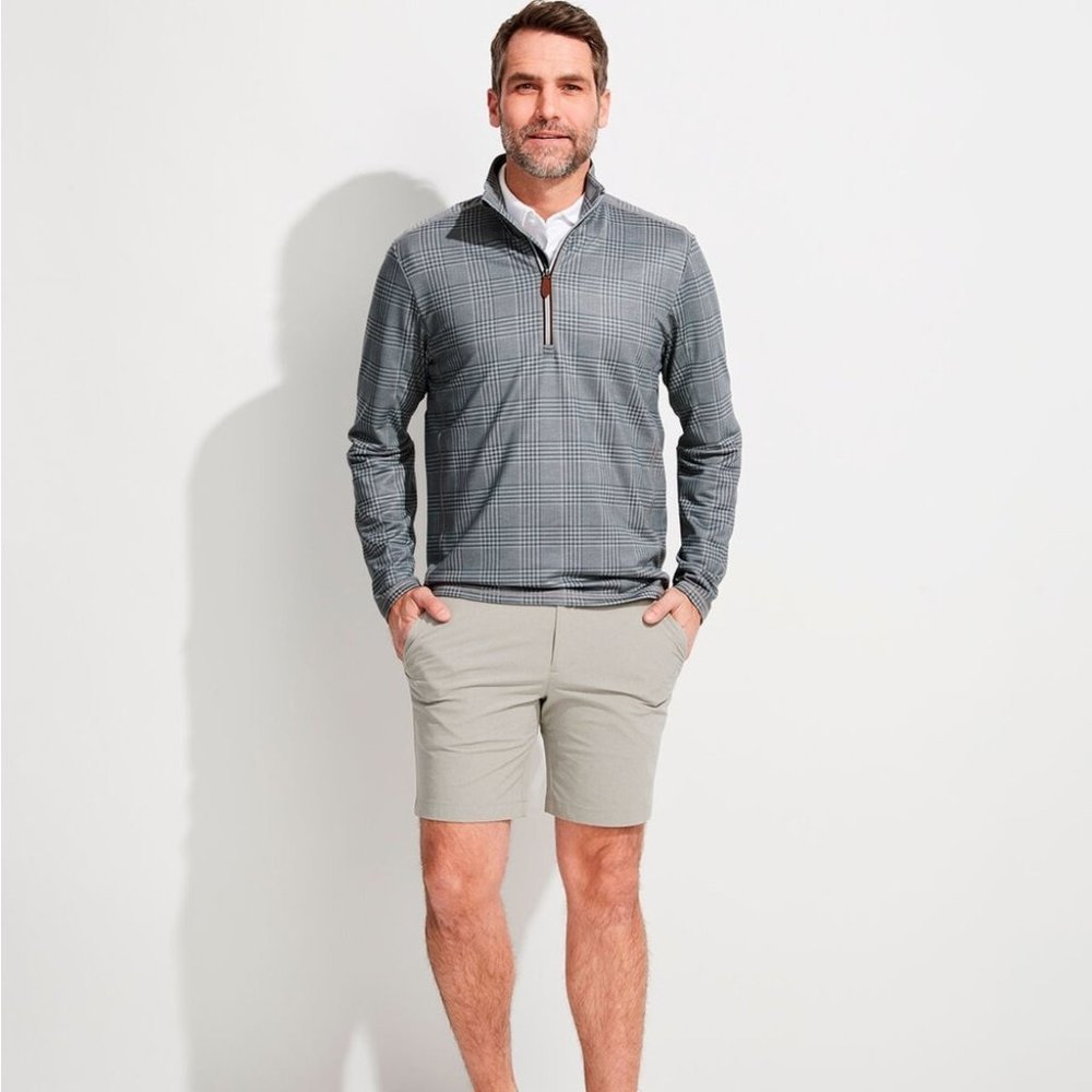 Vineyard Vines Jim Nantz Pullover Quarter Zip Plaid Long Sleeve Shirt Gray/Blue